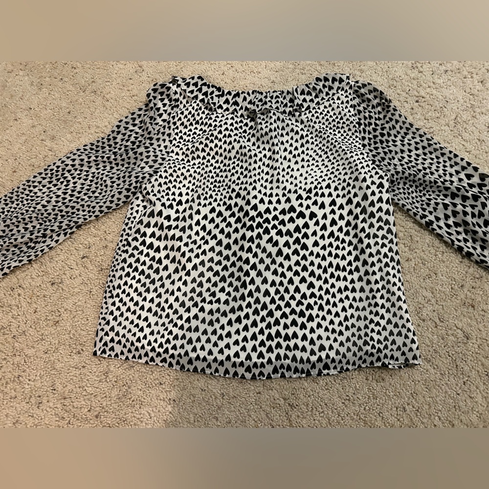 J. Crew Black and White Ruffle Heart Patterned Blouse - Picture 8 of 11